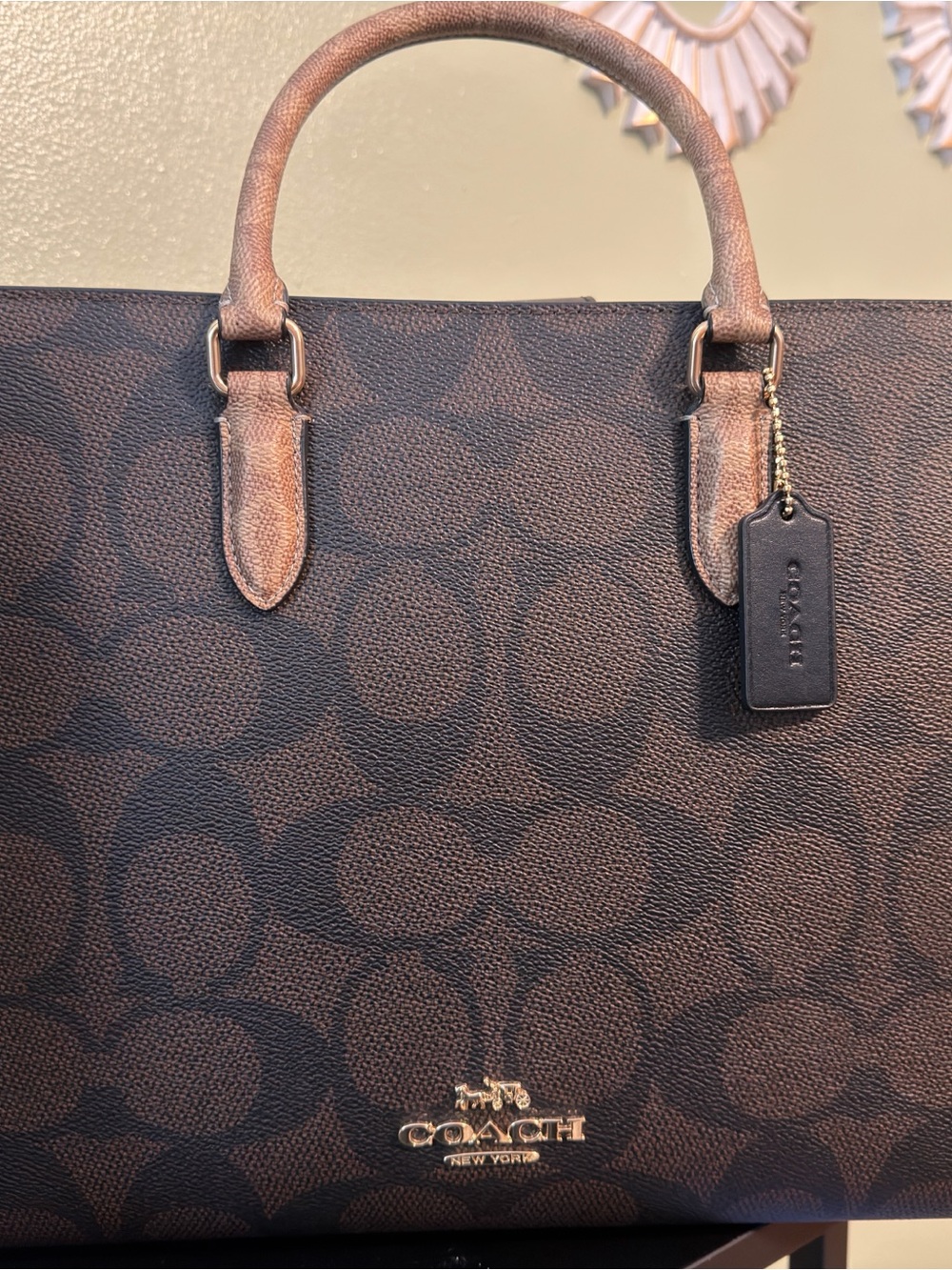 Coach Brown Signature Maggie Tote with Gold Hardware and wallet